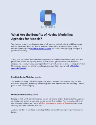 What Are the Benefits of Having Modelling Agencies for Models
