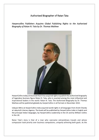 Authorised Biographer Of Ratan Tata