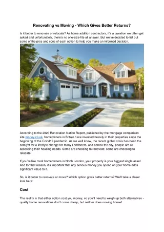 renovating vs moving which gives better returns
