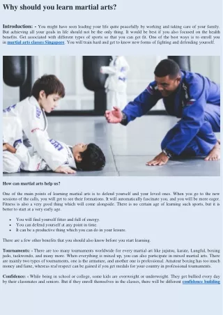 Why should you learn martial arts