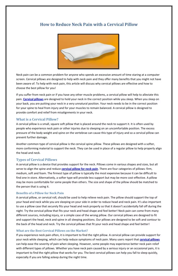 how to reduce neck pain with a cervical pillow