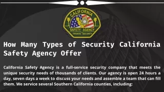 How Many Types of Security California Safety Agency Offer