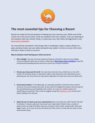 The most essential tips for Choosing a Resort