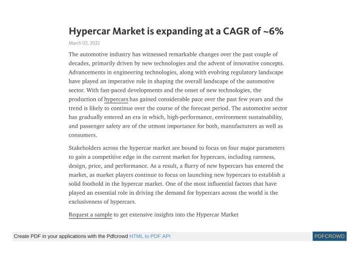 hypercar market is expanding at a cagr of 6