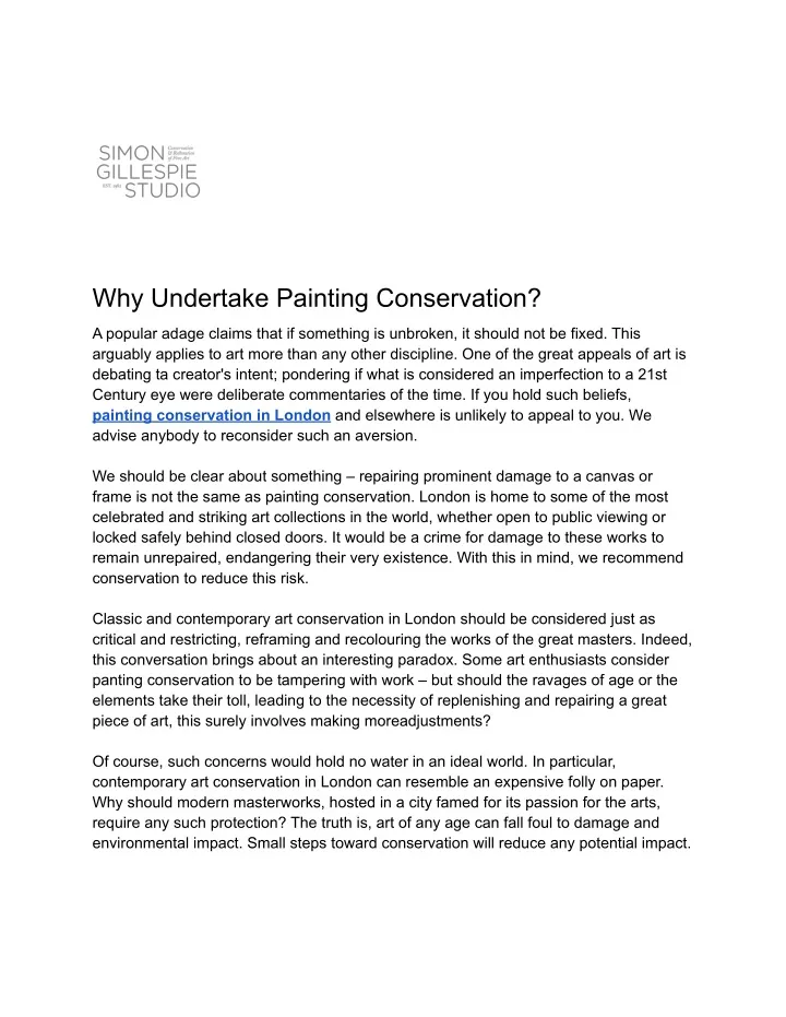 why undertake painting conservation