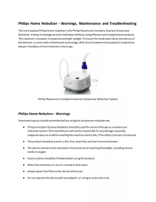 Philips Home Nebulizer - Warnings, Maintenance and Troubleshooting
