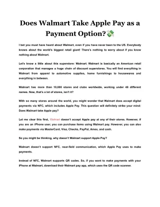 does walmart take apple pay as a payment option