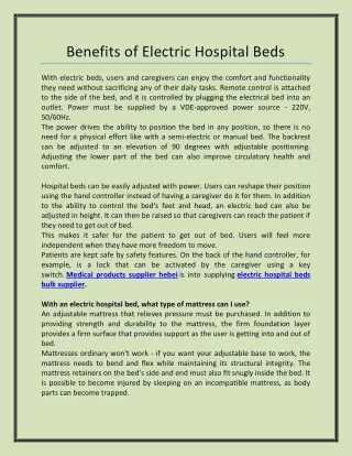 Benefits of Electric Hospital Beds