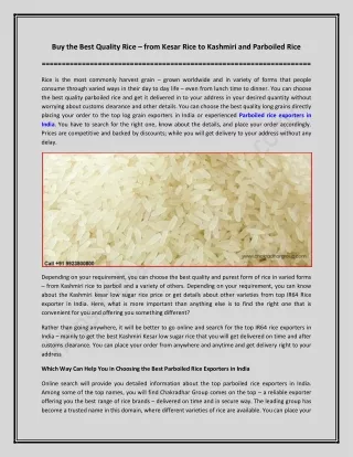 Buy the Best Quality Rice – from Kesar Rice to Kashmiri and Parboiled Rice