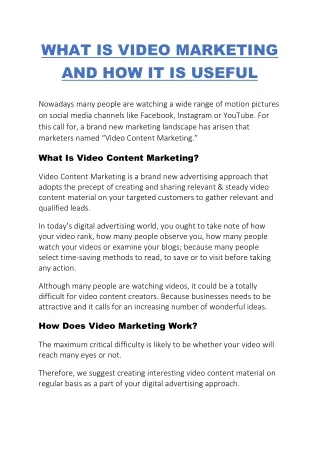 WHAT IS VIDEO MARKETING AND HOW IT IS USEFUL