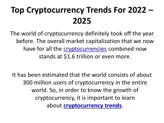 Top Cryptocurrency Trends For 2022 – 2025