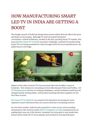 how manufacturing smart led tv in india