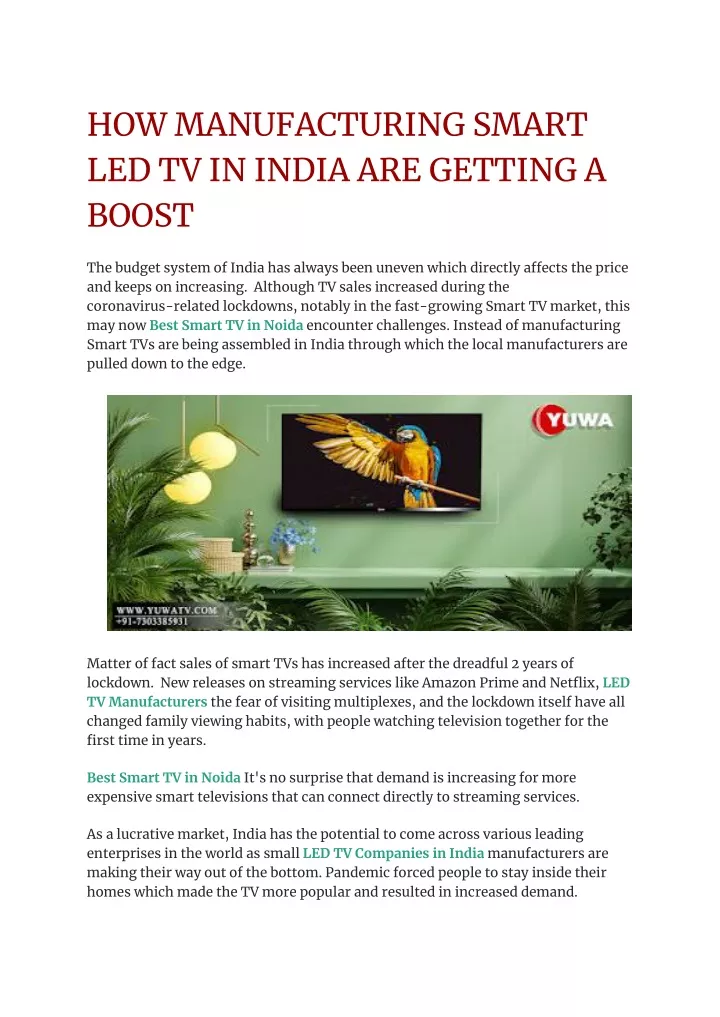 how manufacturing smart led tv in india