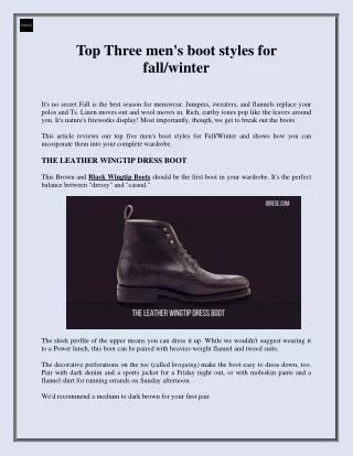 Top Three men's boot styles for fallwinter