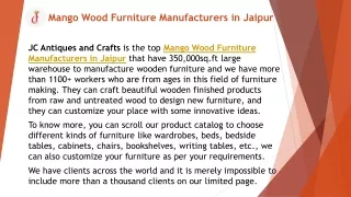 Mango Wood Furniture Manufacturers in Jaipur