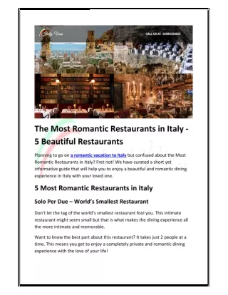 The Most Romantic Restaurants in Italy – 5 Must-Visit Restaurants