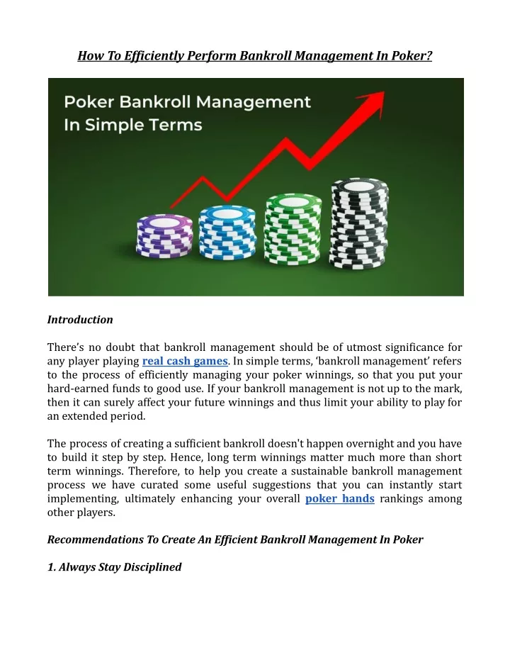 how to efficiently perform bankroll management