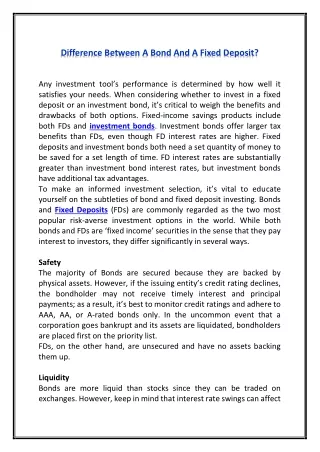 Difference Between A Bond And A Fixed Deposit