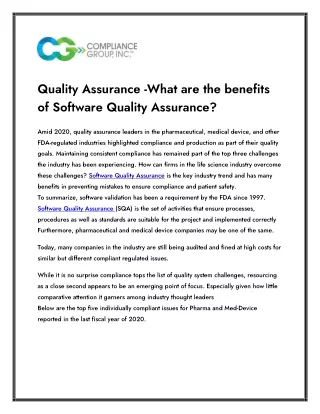 Quality Assurance -What are the benefits of Software Quality Assurance