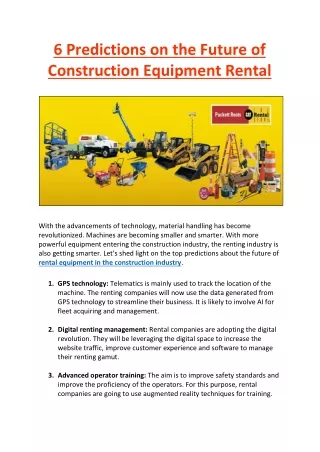 6 Predictions on the Future of Construction Equipment Rental