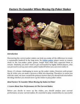 Factors To Consider When Moving Up Poker Stakes