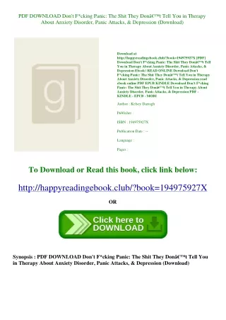 PDF DOWNLOAD Don't F*cking Panic The Shit They Donâ€™t Tell You in Therapy About