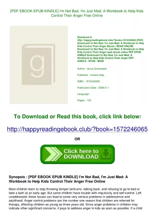 [PDF EBOOK EPUB KINDLE] I'm Not Bad  I'm Just Mad A Workbook to Help Kids Contro