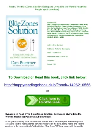( ReaD ) The Blue Zones Solution Eating and Living Like the World's Healthiest P