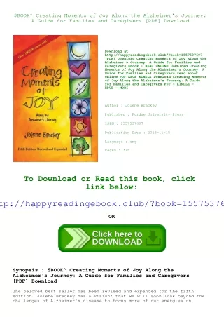 $BOOK^ Creating Moments of Joy Along the Alzheimer's Journey A Guide for Familie