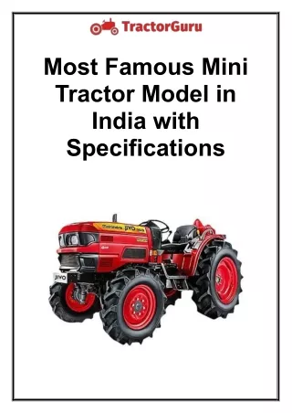 Most Famous Mini tractor Model In India With Specifications