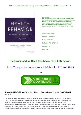 #PDF~ Health Behavior Theory  Research  and Practice DOWNLOAD E.P.U.B.