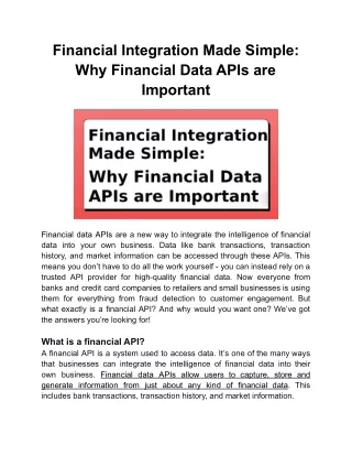 Financial Integration Made Simple : Why Financial Data APIs are Important