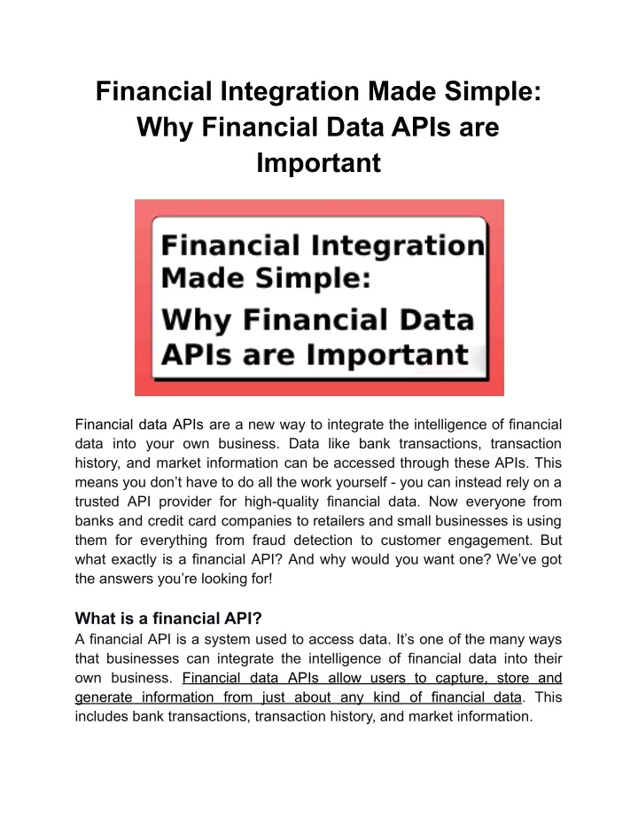 financial integration made simple why financial