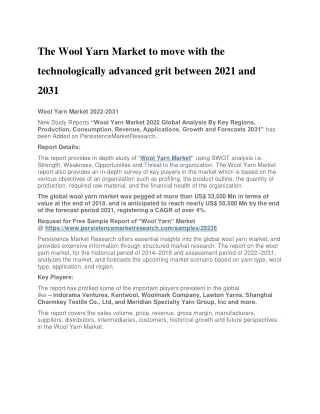 The Wool Yarn Market to move with the technologically advanced grit between 2021 and 2031