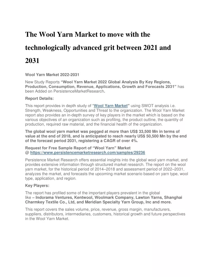 the wool yarn market to move with the