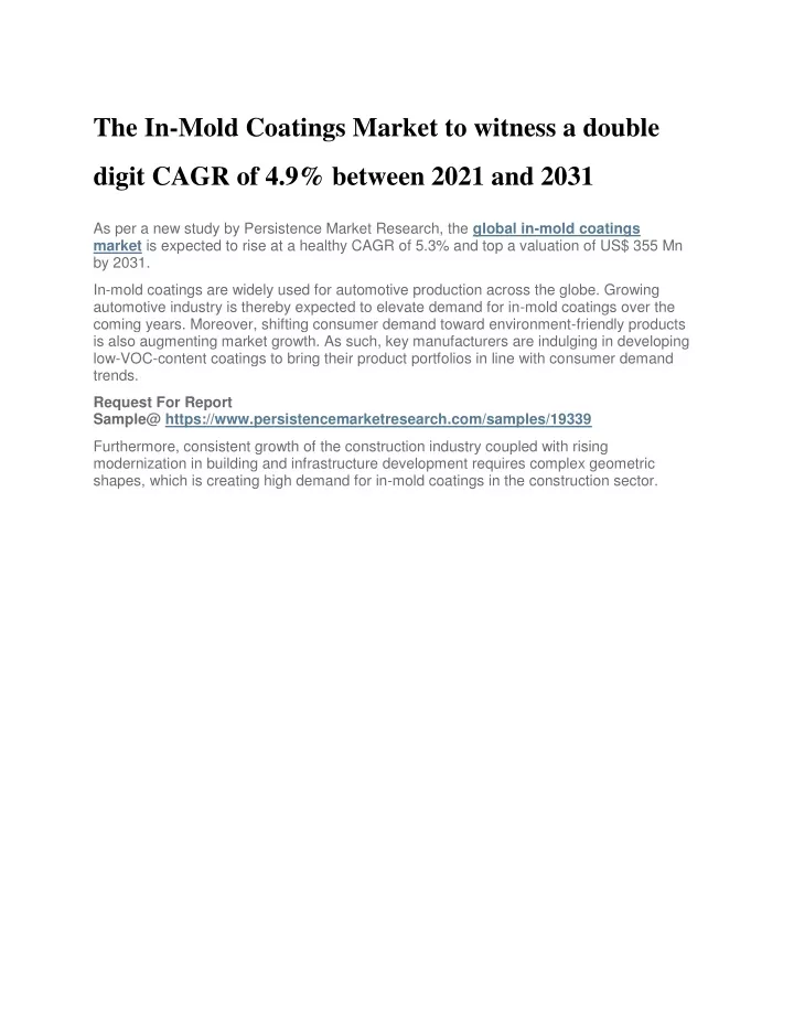 the in mold coatings market to witness a double