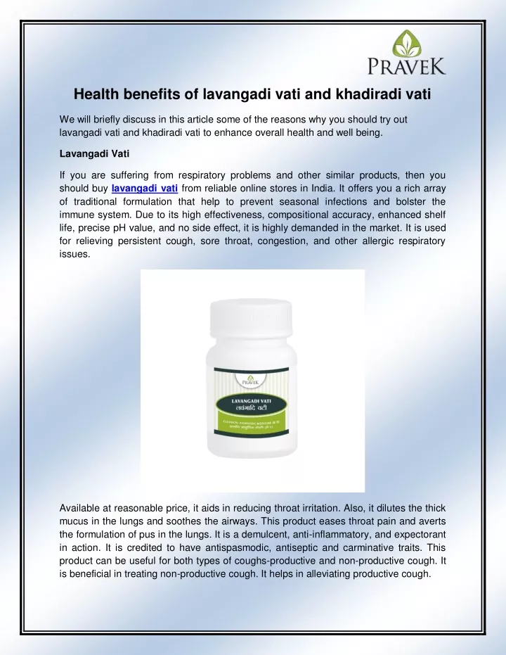 health benefits of lavangadi vati and khadiradi