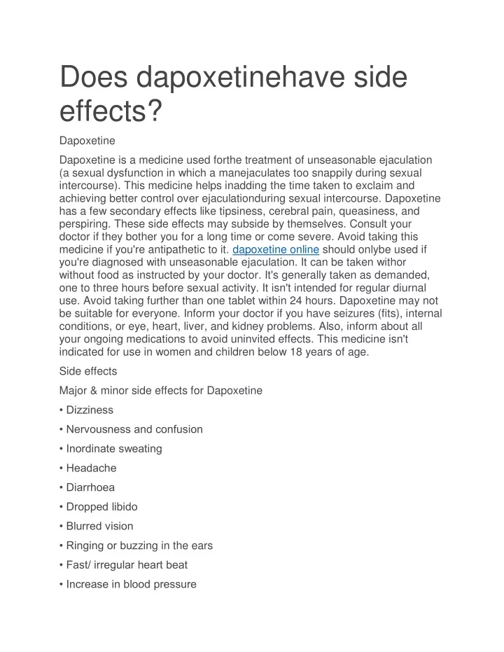 does dapoxetinehave side effects