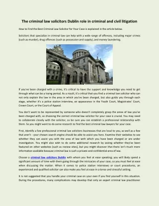 The criminal law solicitors Dublin role in criminal and civil litigation