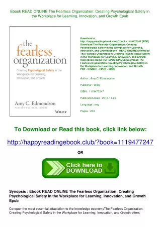 Ebook READ ONLINE The Fearless Organization Creating Psychological Safety in the