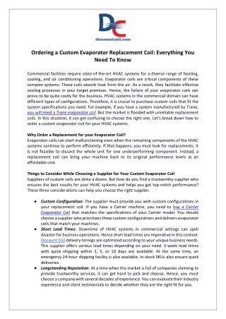 ordering a custom evaporator replacement coil