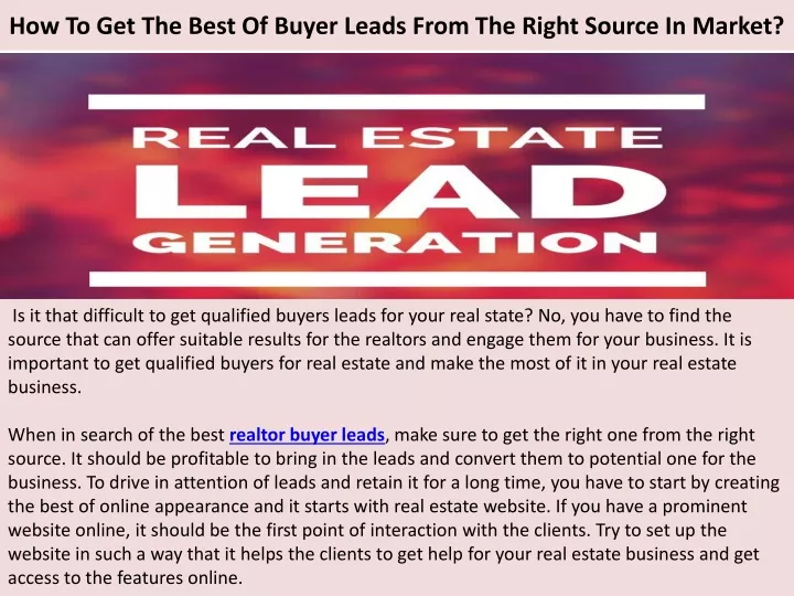 how to get the best of buyer leads from the right source in market