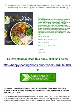 [Download] [epub]^^ Quick Prep Paleo Easy Sheet Pan  Slow Cooker  Instant Pot an