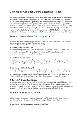7 things to consider before becoming a chef