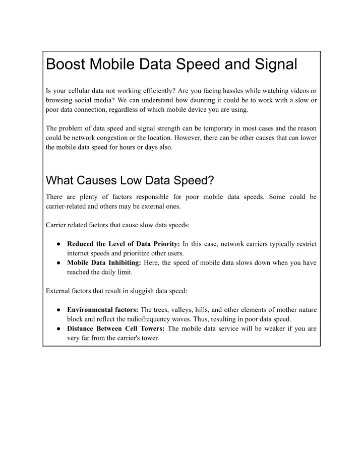 boost mobile data speed and signal