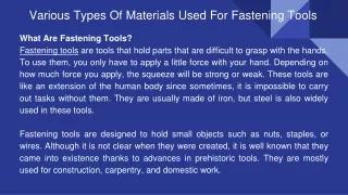 various types of materials used for fastening