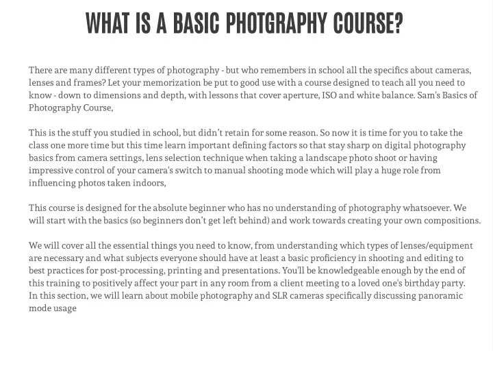 what is a basic photgraphy course