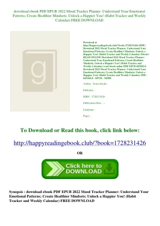 download ebook PDF EPUB 2022 Mood Tracker Planner Understand Your Emotional Patt