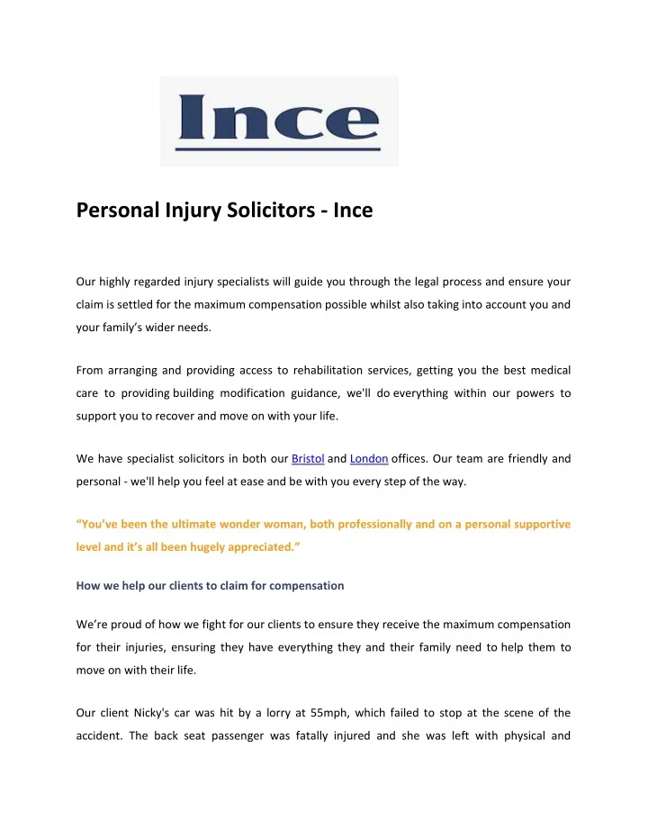 personal injury solicitors ince