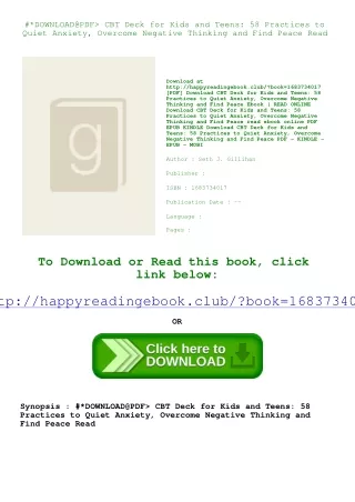 #*DOWNLOAD@PDF> CBT Deck for Kids and Teens 58 Practices to Quiet Anxiety  Overc